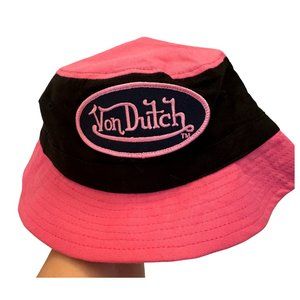 NWOT Von Dutch Kids Bucket Hat Pink & Black 2 tone, Y2K Retro, Embroidered